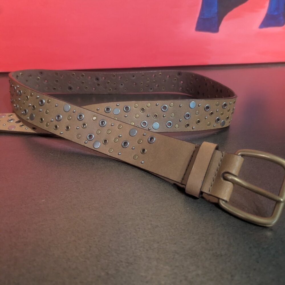 Genuine Leather 2XL Silver Gold Unique Riveted Belt - Goes with Anything!